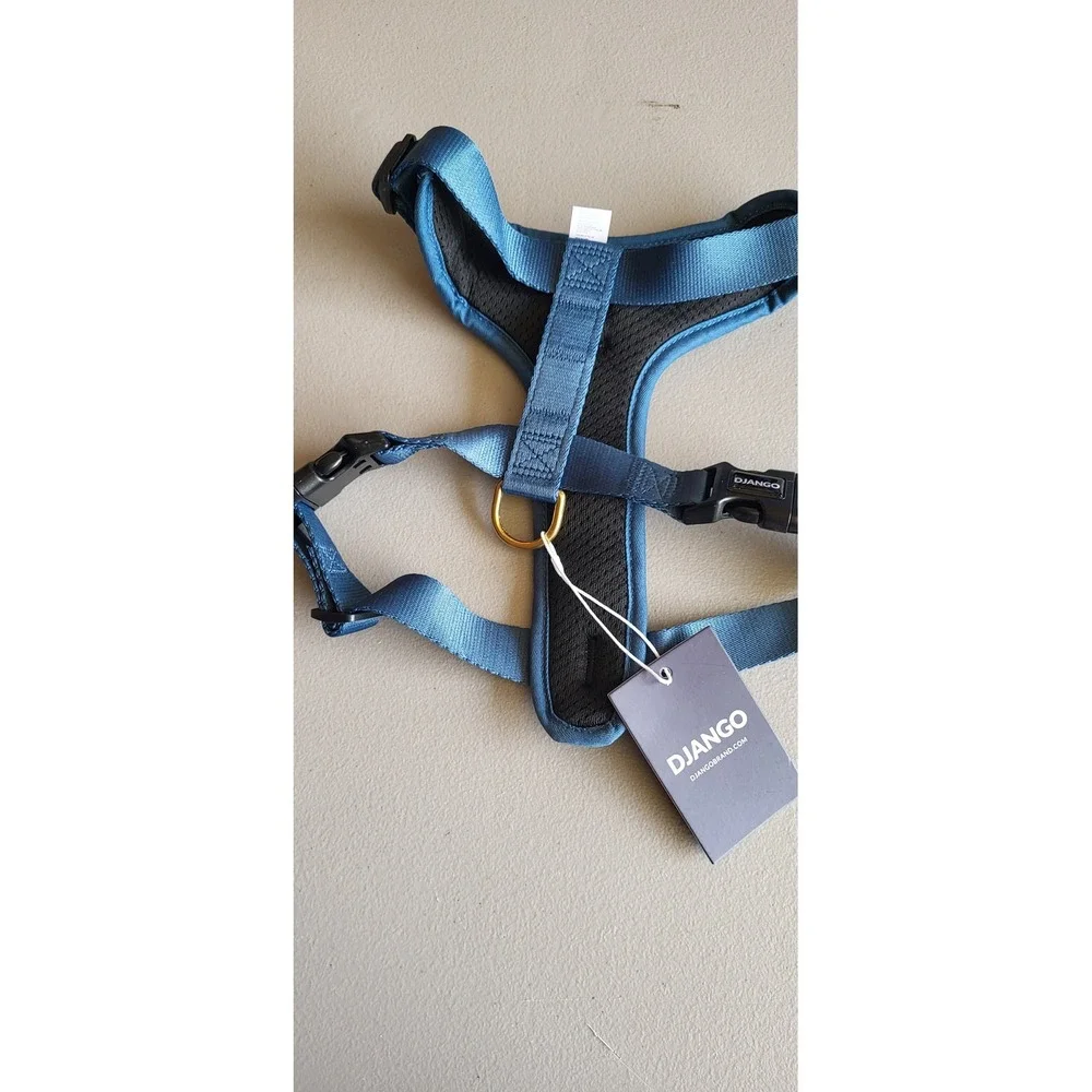 Django Adventure Dog Harness Blue Large Padded Mesh Reflective Brass D-Ring NWT